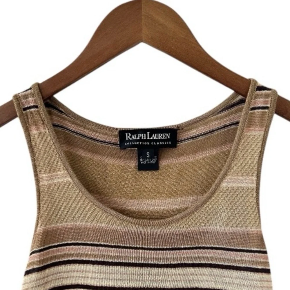 Ralph Lauren Collection Tan Striped Scoop Neck Linen Knit Tank Top Size Small - Picture 3 of 5